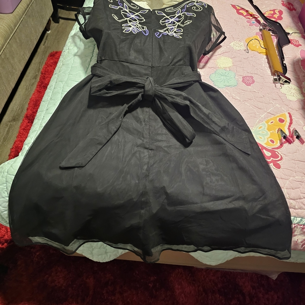 Eshakti Filigree Embroidery Embelished Tulle Overlay Poplin Dress Size 8 Pockets - Picture 7 of 15